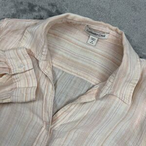 Coldwater Creek Linen Shirt Women Medium White Striped Button Down Summer Vacay